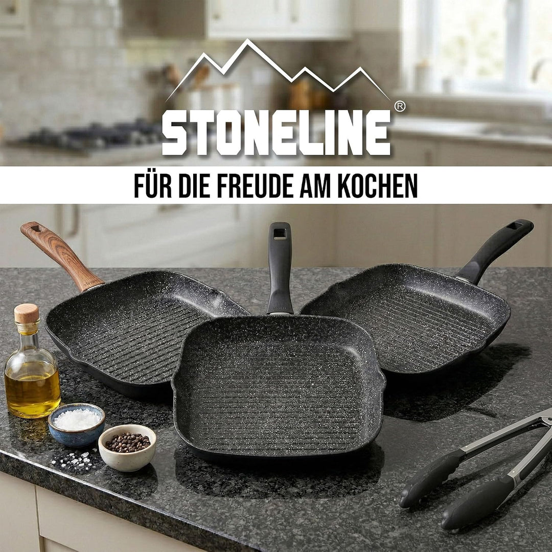 STONELINE Back to Nature Grillpfanne, 28 x 28 cm, mit 2 Ausgüssen, Aluguss, Grillpfanne beschichtet