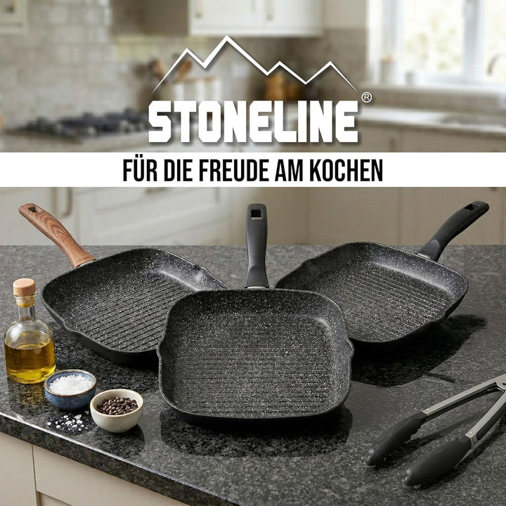 STONELINE Grillpfanne, Ø 32 x 32 cm, Aluguss, Grillpfanne beschichtet mit echten Steinpartikeln, gra