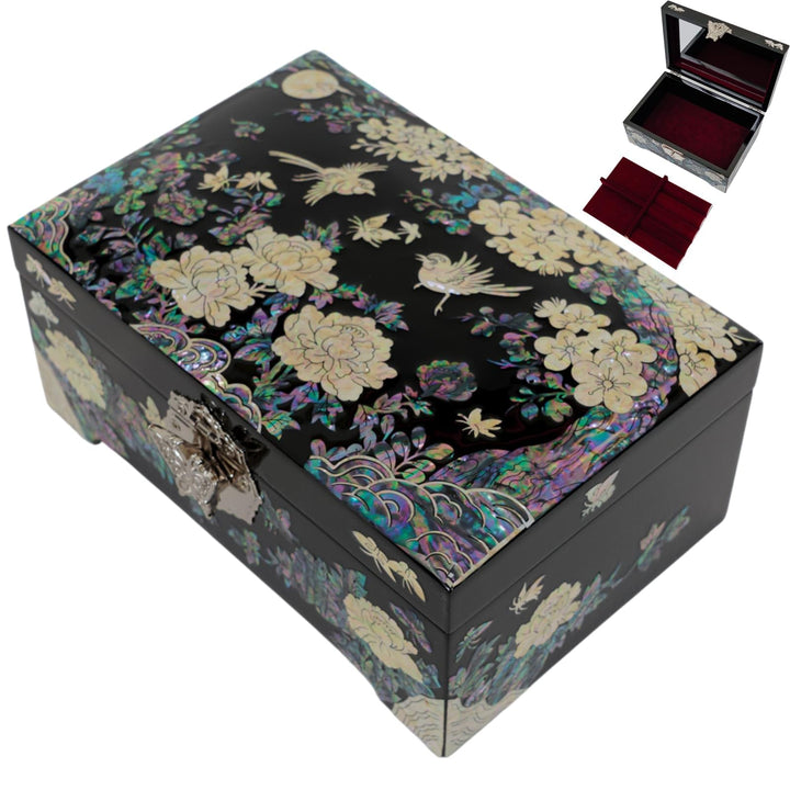 February Mountain Grosse Schmuck-Organizer-Box mit Spiegel, Perlmutt, luxuriöses Geschenk für Frauen
