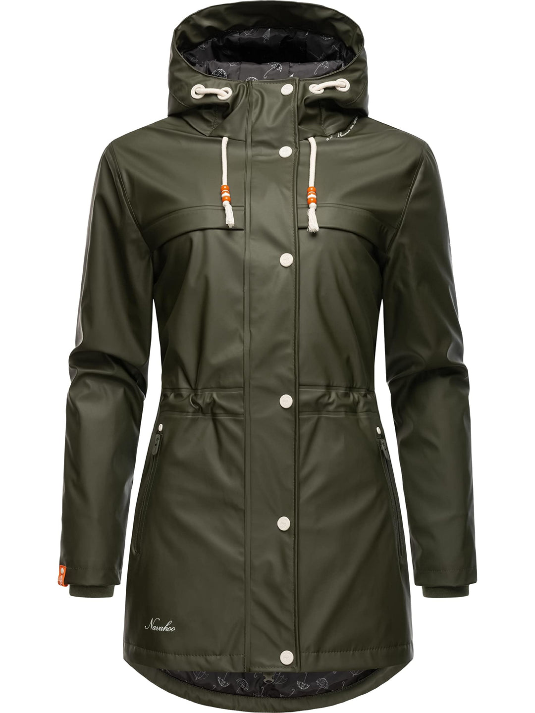 Navahoo Damen Übergangsjacke Regenmantel wasserdicht lang warm gefüttert mit Kapuze Rainy Forest XS-