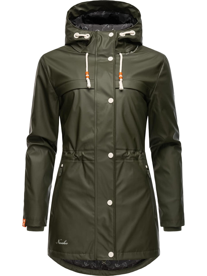 Navahoo Damen Übergangsjacke Regenmantel wasserdicht lang warm gefüttert mit Kapuze Rainy Forest XS-