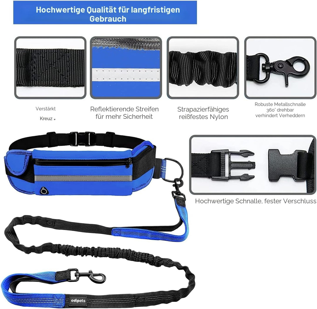 Edipets, Joggingleine Hunde, Freihändig, Laufen, Wandern, Gurtband, Anti-Stress, Reflektierend, 160-