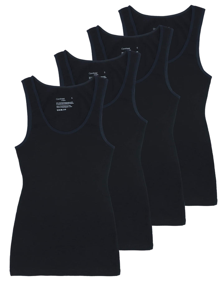Comfneat Damen 4-Pack Tank Tops Stretch Baumwolle Elasthan Bequeme Unterhemden L Schwarz 4-pack, L S