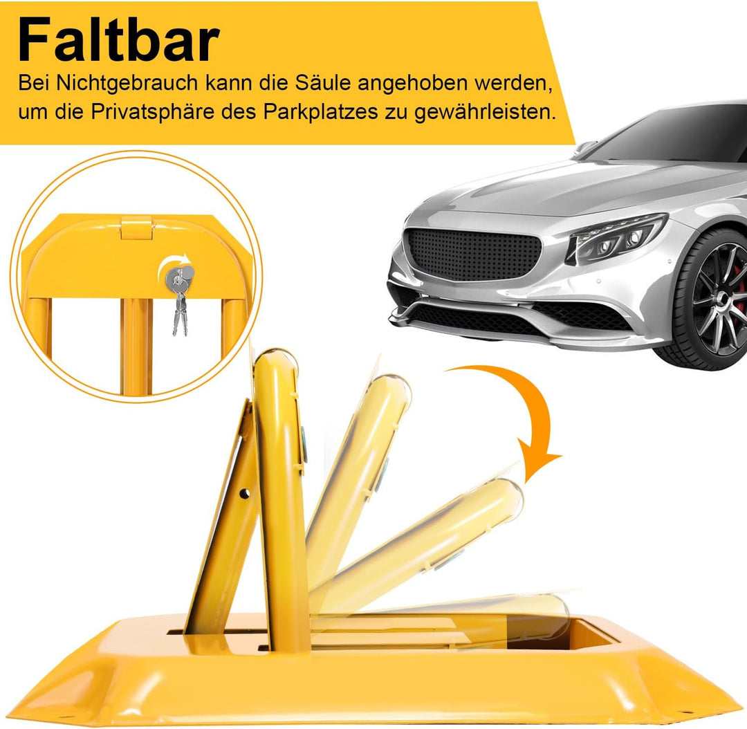 2xParksperre mit 8 Dehnschrauben, Parkplatzsperre mit 6 Schlüsseln, Klappbar Parkpfosten, Universal