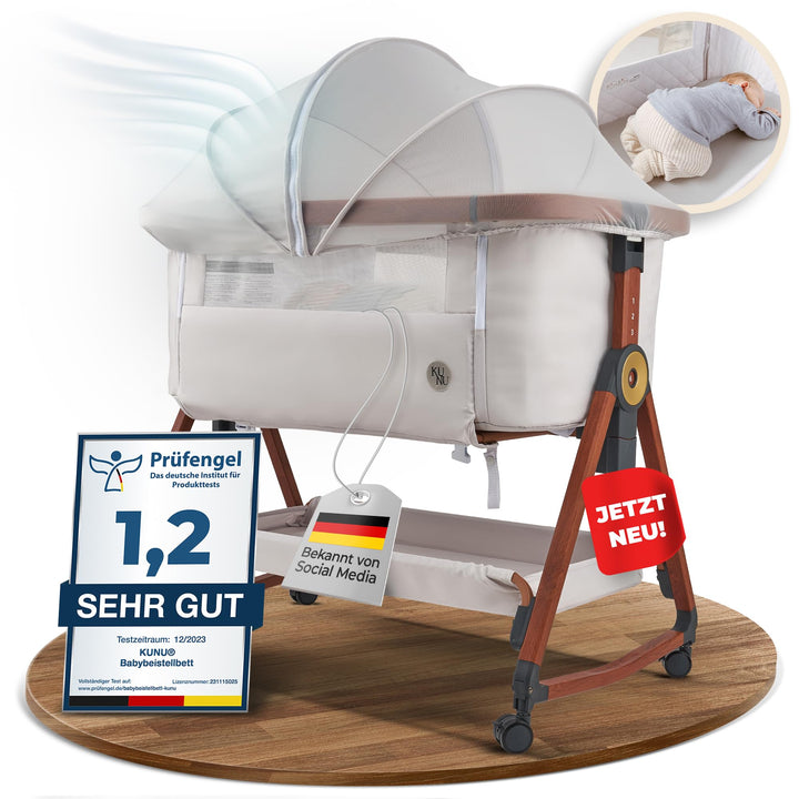 KUNU® Babybett - Beistellbett Baby mit Rollen für Boxspringbett - 3 in 1 rollbares Baby Bett Reise B