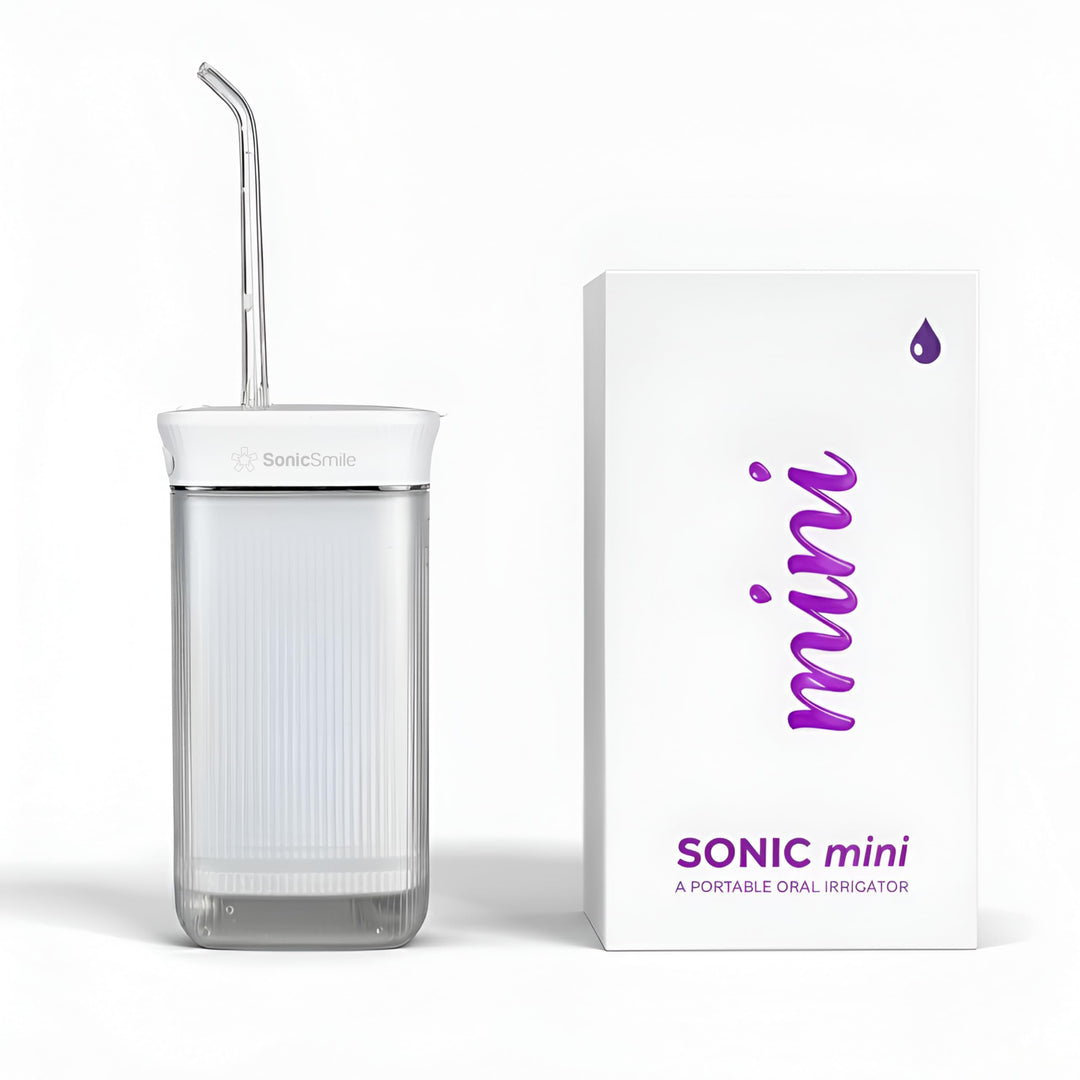 SonicSmile® Sonic Mini Munddusche – Kabellos & kompakt, Teleskop-Design, 4 Aufsätze, Zahnzwischenrau