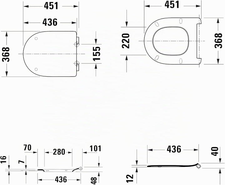 Duravit WC-Sitz Univavo, WC-Sitz D-shaped, Klobrille mit doppelter Absenkautomatik, Toilettendeckel