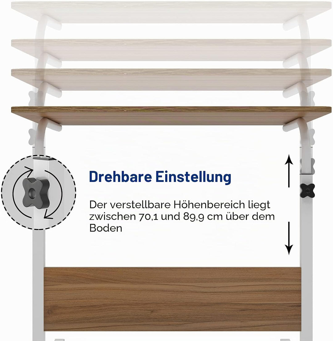 SogesHome Laptoptisch 60 * 40cm Beistelltisch auf Rollen Betttisch höhenverstellbar PC-Tisch mit Rol