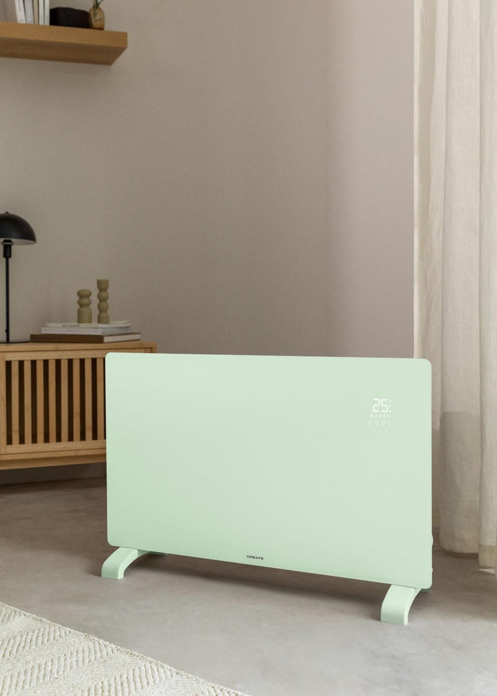 CREATE/WARM CRYSTAL 2000 W/Elektrischer Konvektor aus Glas mit WiFi pastellgrün/LED-Touchscreen, 2 L