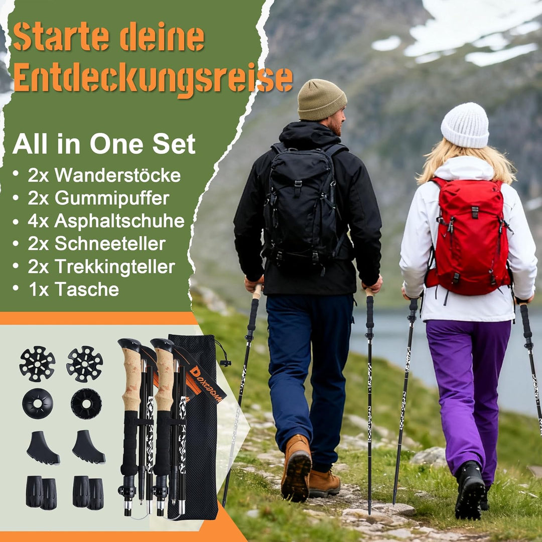 Wanderstöcke Faltbar Aluminium 2PCS Trekkingstöcke Nordic Walking Stöcke Damen Herren 110-130cm Leic
