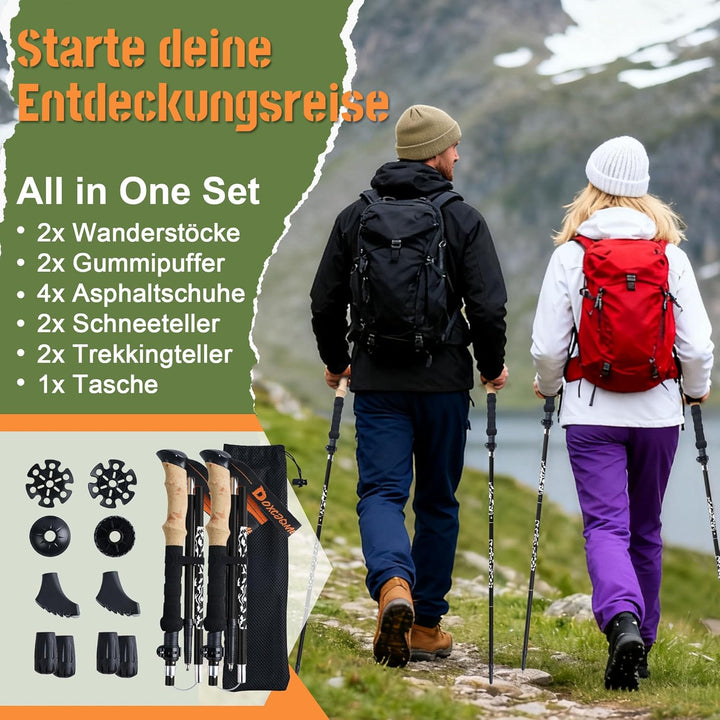 Wanderstöcke Faltbar Aluminium 2PCS Trekkingstöcke Nordic Walking Stöcke Damen Herren 110-130cm Leic
