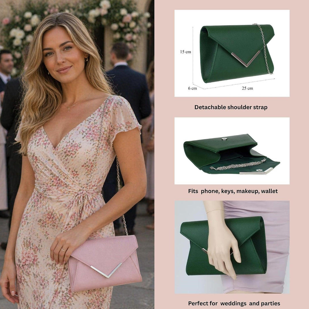Girly Handbags Damen-Clutch aus Kunstleder mit metallischem Rahmen Dunkelgrün, Dunkelgrün