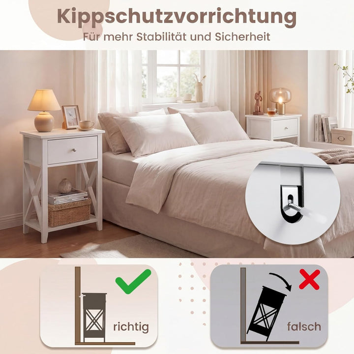 COSTWAY X-förmige Beistelltisch 2er Set, Moderner Nachttisch mit Schublade & unterem Ablagefach, vie