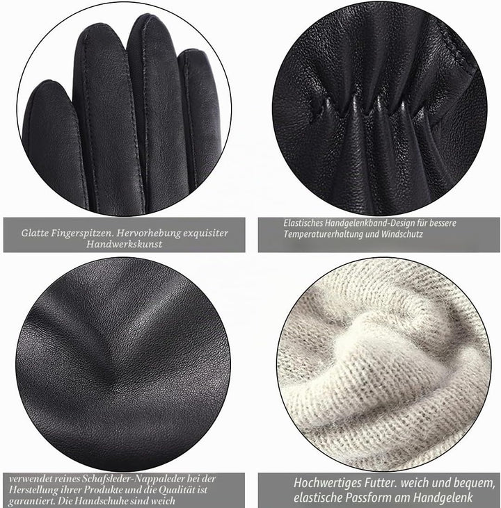 Harssidanzar Damen Lederhandschuhe,Echtes Lammleder gefüttert Kaschmir Warme Autofahrerhandschuhe fü