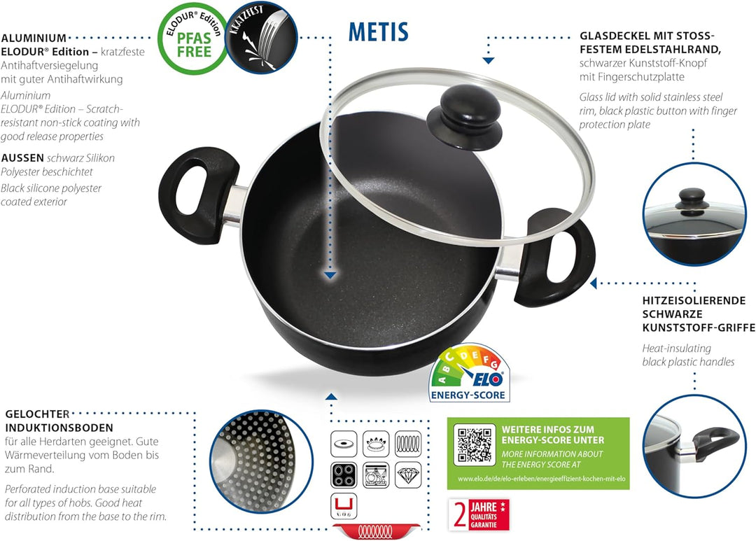 Topfset Metis 4 teilig, hochwertiges Aluminium, ELODUR® Edition Antihaftversiegelung, backofenfest u