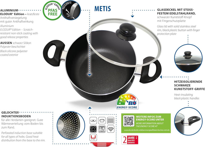 Topfset Metis 4 teilig, hochwertiges Aluminium, ELODUR® Edition Antihaftversiegelung, backofenfest u