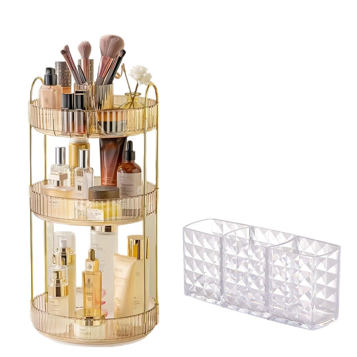 360° Drehbar Kosmetik Organizer, 3 Ebenen Make Up Schmink Organizer, Beauty Kosmetik Aufbewahrung Or