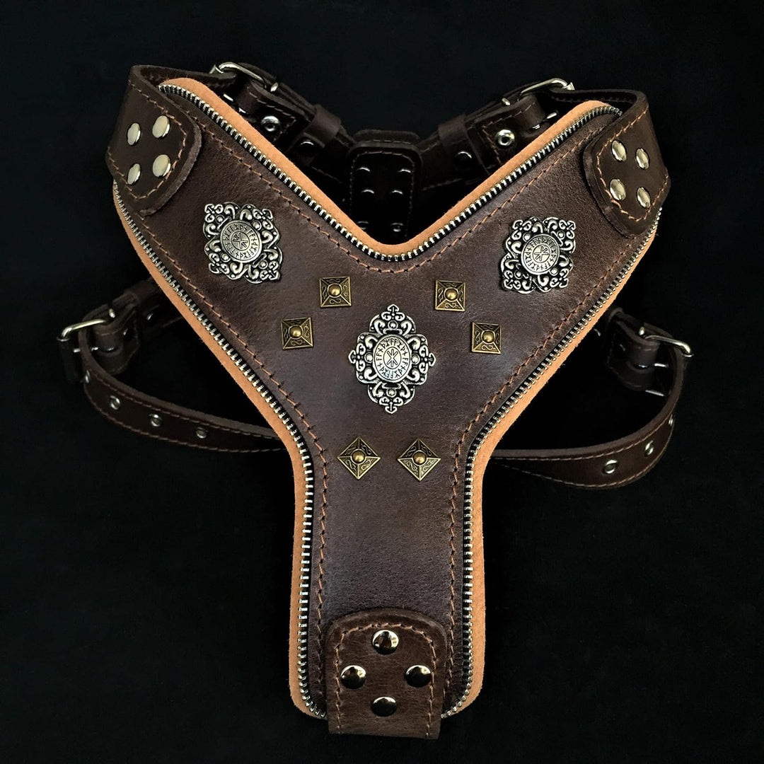 Bestia |Aztec| Leder Brustgeschirr für grosse Hunde. Bis 145 cm Brustumfang. 100% Leder. Handgeferti