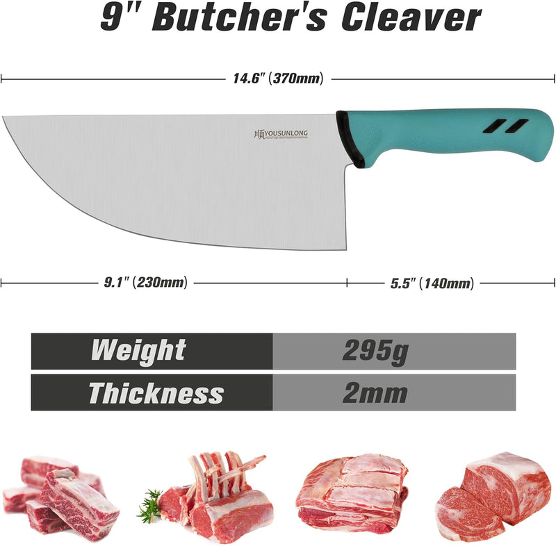 YOUSUNLONG Fleischerbeil 230mm zum Schneiden von Fleisch - Klinge aus hochwertigem Molybdänstahl mit