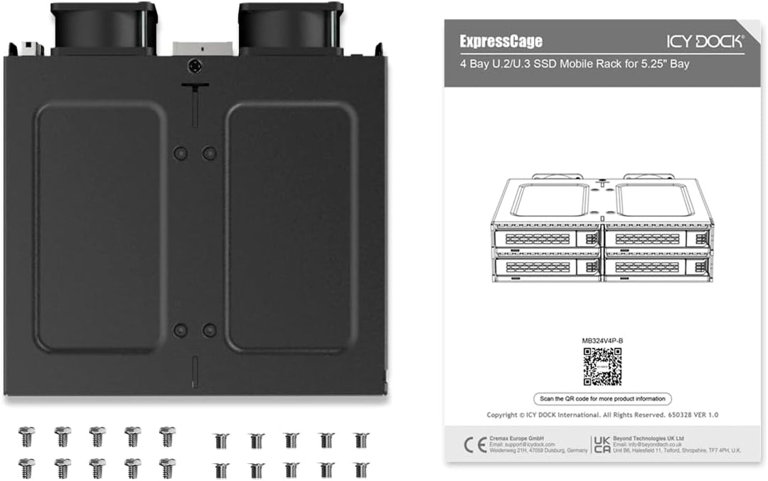 ICY DOCK 4-Bay U.2/U.3 PCIe 4.0 NVMe SSD Wechselrahmen mit schraubenlosen Trays in 5,25" Schacht - E
