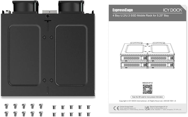 ICY DOCK 4-Bay U.2/U.3 PCIe 4.0 NVMe SSD Wechselrahmen mit schraubenlosen Trays in 5,25" Schacht - E