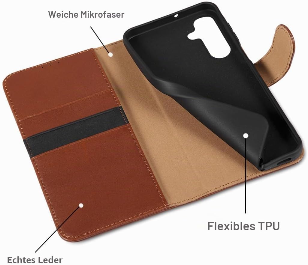 LENSUN Echtleder Handyhülle für Samsung Galaxy A16 5G, Echtleder Hülle [RFID Kartenfach][Brieftasche