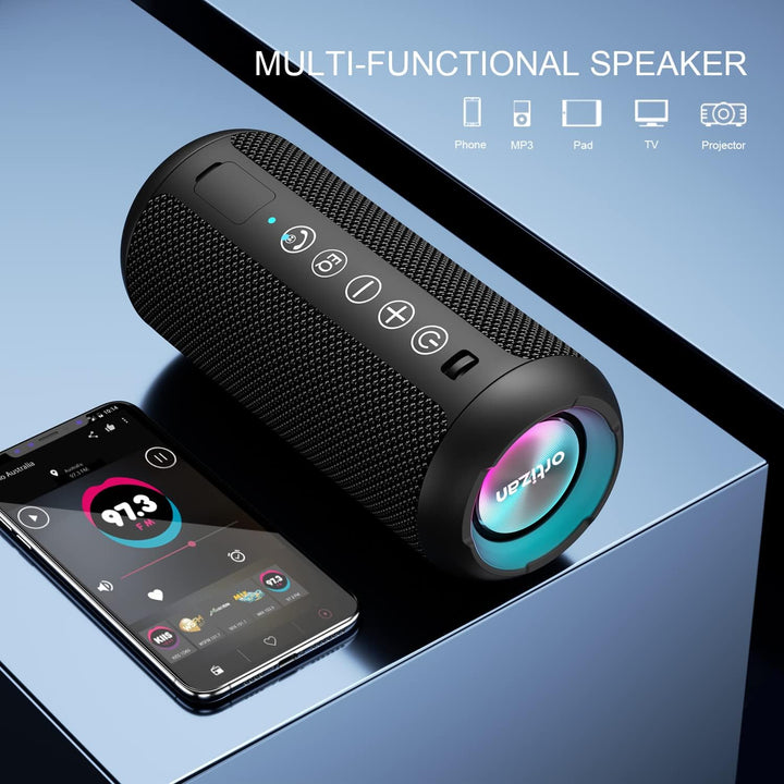 Ortizan Bluetooth Lautsprecher mit Buntem LED-Licht, Tragbarer Mini Bluetooth Box mit Freisprechfunk