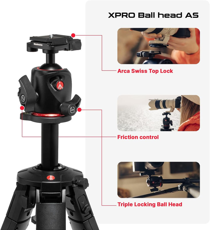 Manfrotto ONE Photo, Aluminium‑Stativ‑Kit mit XPRO Kugelkopf Arca‑Swiss, 12 kg Tragkraft, 90° Horizo