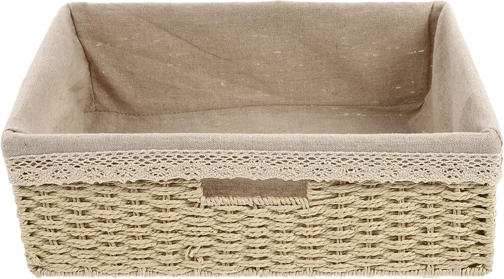 Cabilock Geflochtener Aufbewahrungskorb Eckig Beige Gewebter Regalkorb Gemüsekorb Obstkorb mit Liner