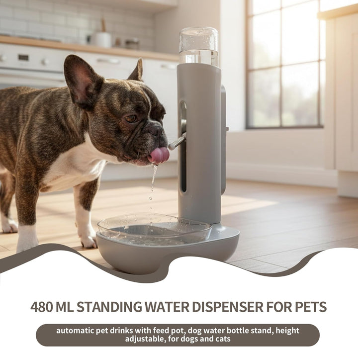 480 ml stehender Wasserspender für Haustiere, automatische Haustiertränke mit Futternapf, Hundewasse