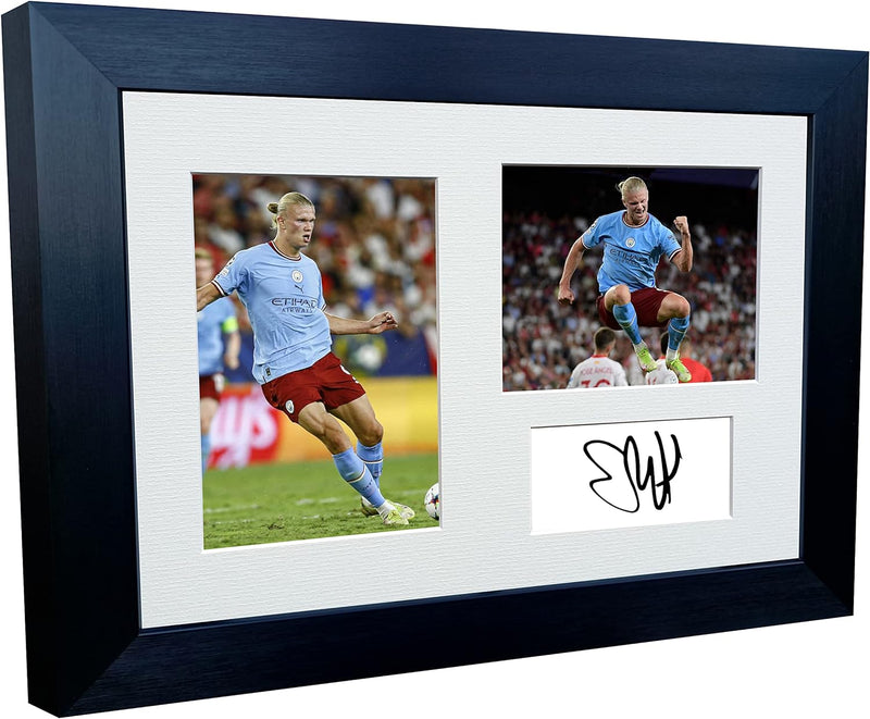 30,5 x 20,3 cm, A4 Foto mit 3 Autogrammen, Erling Haaland Manchester City