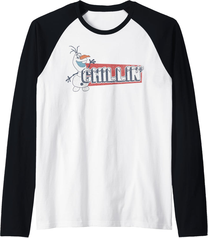 Disney Frozen Olaf Chillin' Red Block Text Raglan