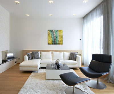 Paul Sinus Art Quadratische Fotoleinwand 90x90cm Abstraktes modernes Gemälde mit weissen Flecken auf