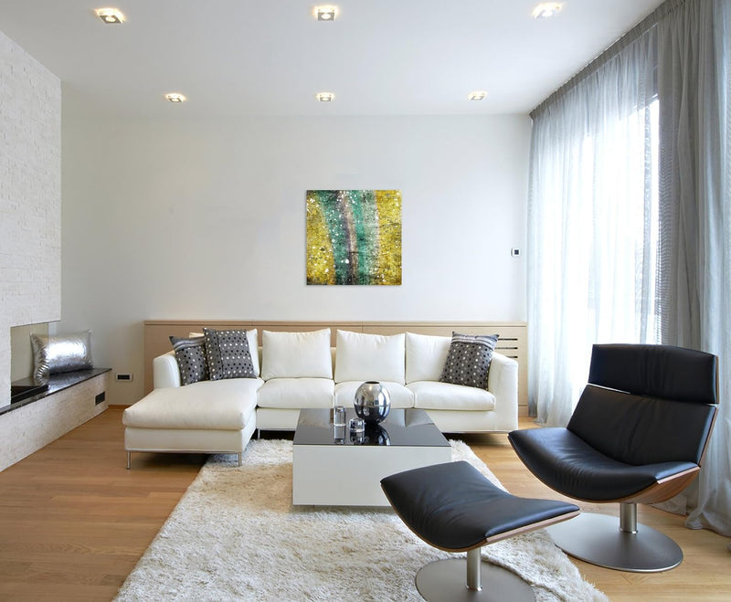 Paul Sinus Art Quadratische Fotoleinwand 90x90cm Abstraktes modernes Gemälde mit weissen Flecken auf