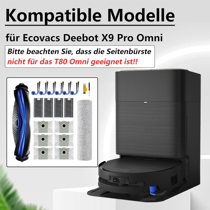 20 Stück Zubehör für Ecovacs Deebot X9 Pro Omni Staubsauger, 1 Hauptbürste, 1 Reinigungswalze, 4 Fil