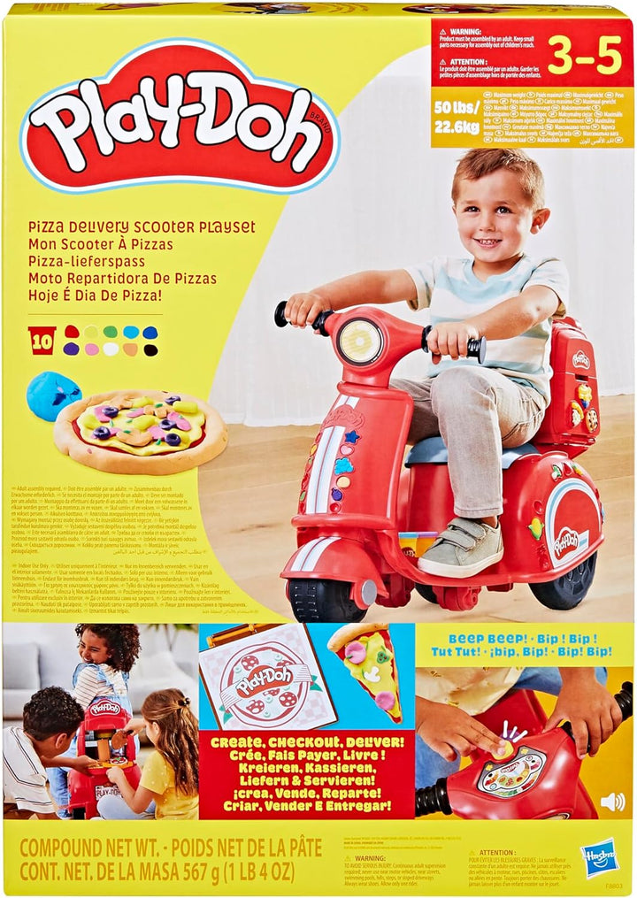 Play-Doh Pizza-Lieferspass, Scooter und Spielküche, 10 Dosen Knetmasse zum Pizza Backen, Bastel-Set