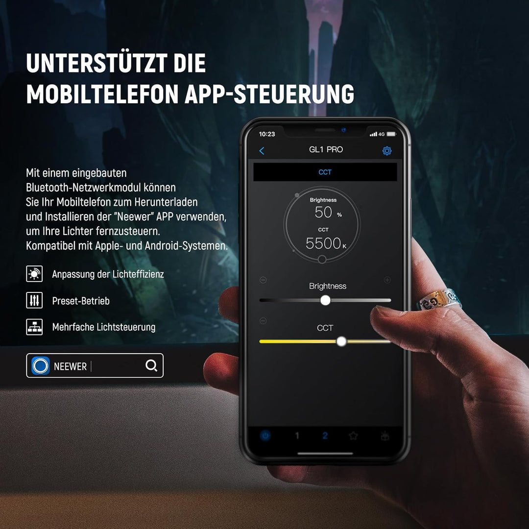 NEEWER GL1 PRO 15,5" Key Light Streaming Licht, Video Licht mit 2,4G, Mac, PC Steuerung und iOS Andr