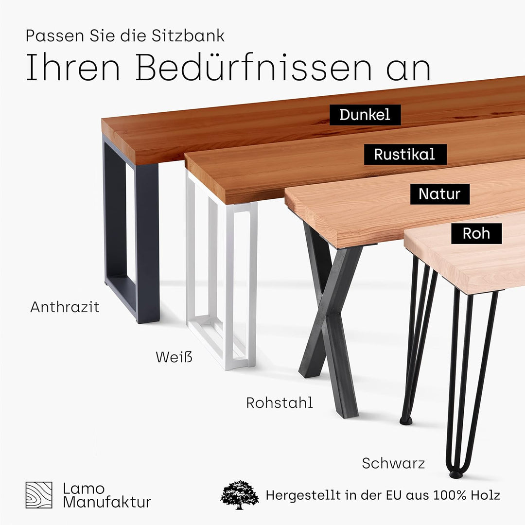 LAMO Manufaktur Sitzbank Esszimmer Holzbank 30x60x47 cm, Möbelfüsse Simple Schwarz/Roh, LSB-01-A-001