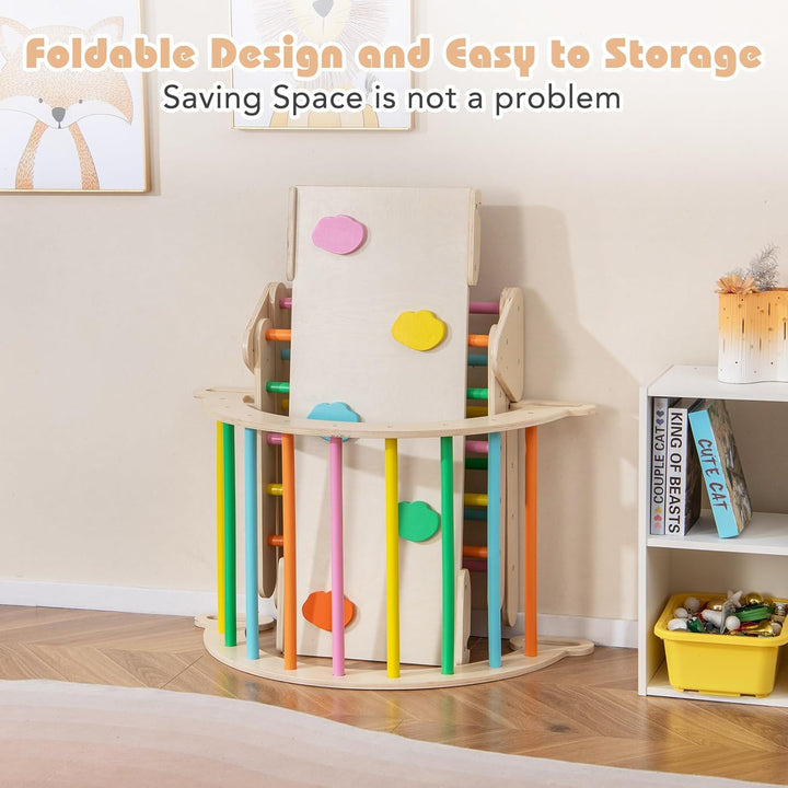 FANTASK 4 in 1 Klettergerüst mit rutsche, Kletterdreieck Holz inkl. doppelseitige Rampe & Kletterbog