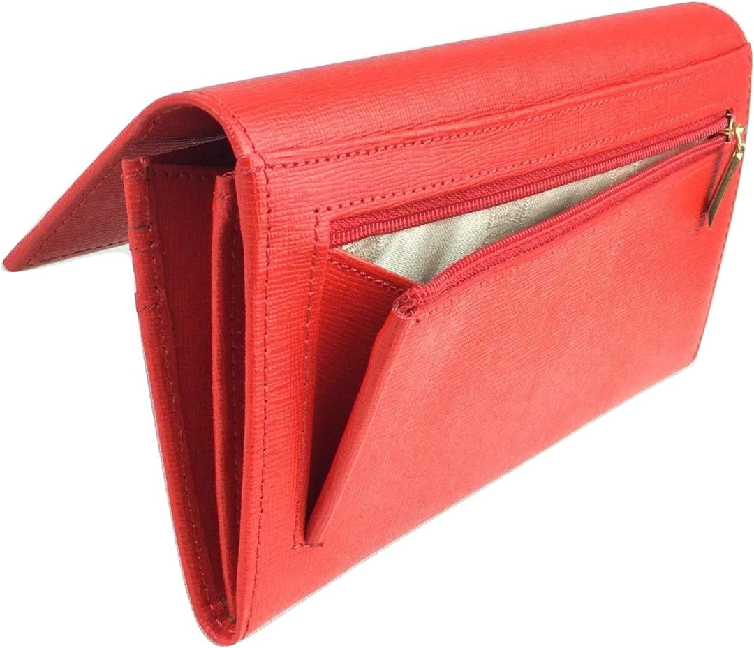 GIUDI ® Geldbörse Damen Leder Rot Lang Echtleder Saffiano Gold-Optik Abendtasche Clutch Kartenfächer