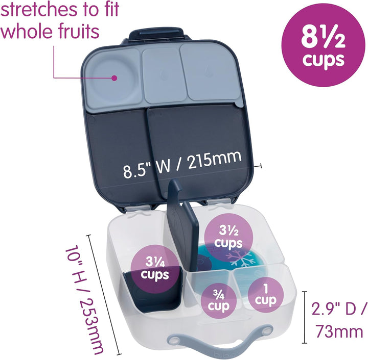b.box Brotdose | Grosse Bento-Box mit 4 Fächern (2 auslaufsicher), herausnehmbarer Trenner, Gel-Kühl