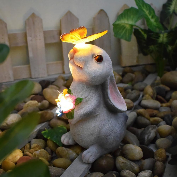 Solar Kaninchen Figuren Gartendeko für Draussen, Kaninchen Gartenstatuen mit Solarlicht, Osterhase m