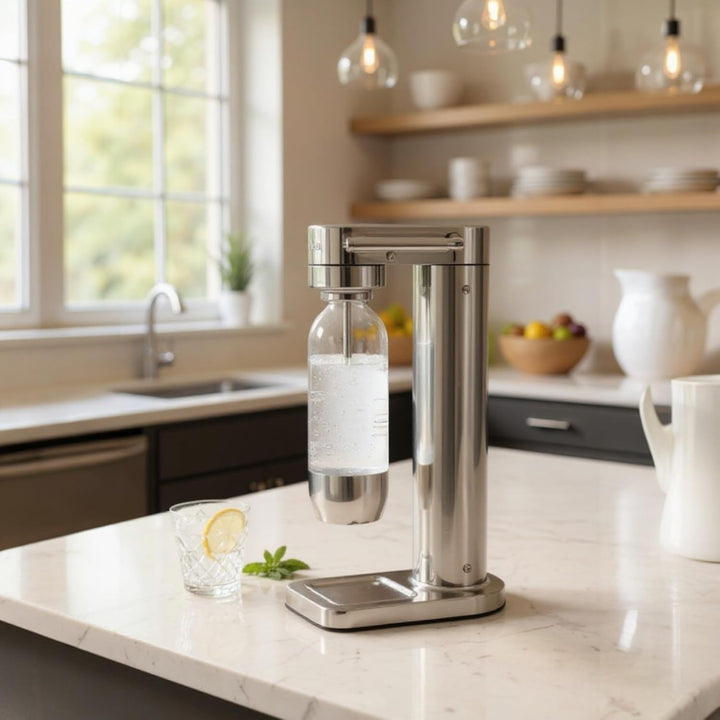 Premium Wassersprudler aus Edelstahl mit 1 x BPA-frei Flaschen SW!ZZ (Chrom finish), Chrom Finish