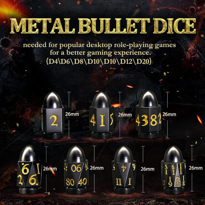 DND Würfelset Dungeons and Dragons Würfel, ZHOORQI Bullet Metall Würfel Set, Polyedrische Würfel Set