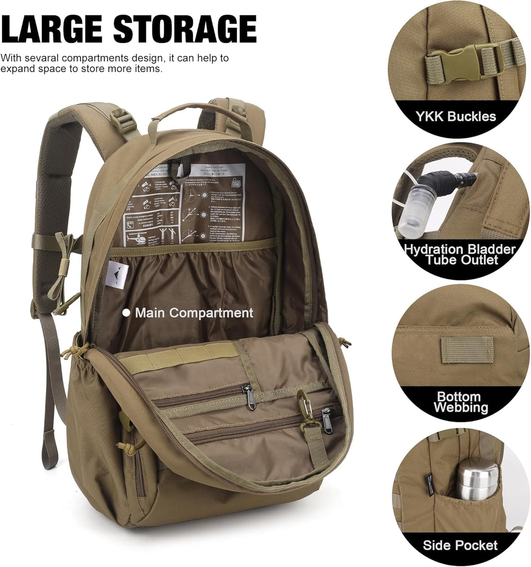 Mardingtop 30L Rucksack Herren Militär Wanderrucksack mit Rückenbelüftung | Trekkingrucksack Tactica