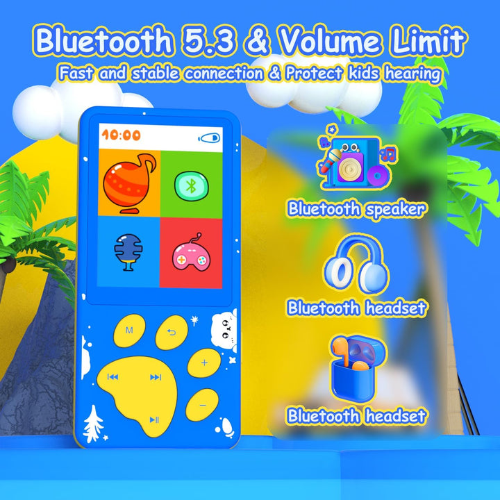 MP3-Player für Kinder, 32GB Kinder MP3-Player mit Bluetooth, Lautsprecher, Taschenlampe, Spiele, Voi