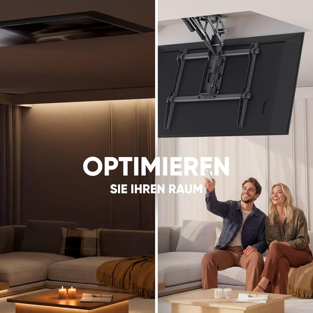 ONKRON TV Deckenhalterung elektrisch für 50-75 Zoll Fernseher bis 40 kg, TV Halterung Decke mit Fern