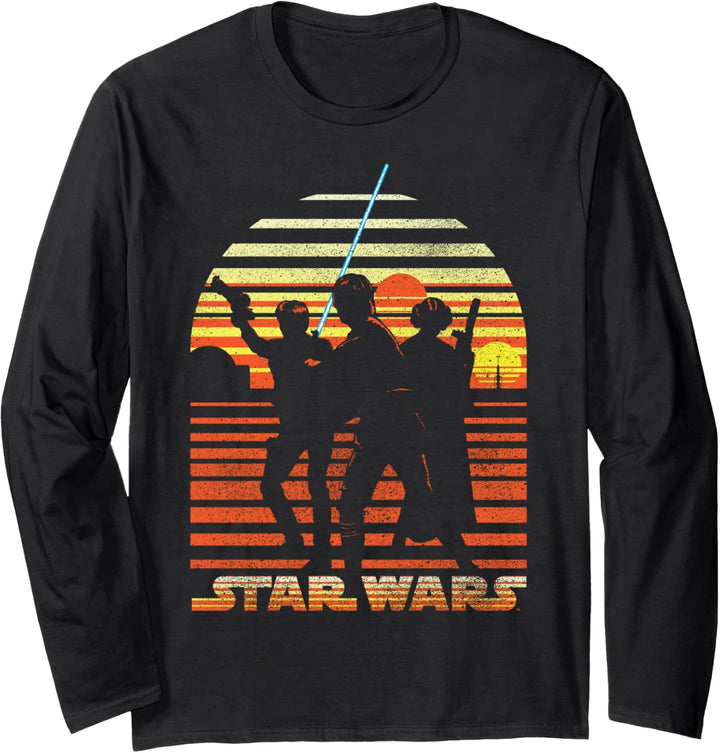 Star Wars Group Shot Striped Sunset Silhouette Langarmshirt