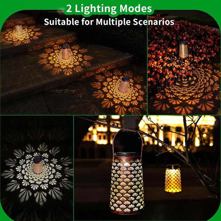 JSOT 4 Stück Solarlaterne LED Solarlampen für Aussen Gartendeko Metall Solar Laterne Hängend Outdoor