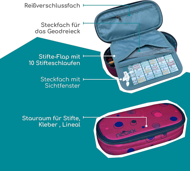 neoxx - Jump Schlamperbox - Recycelte PET-Flaschen, Hauptfach mit Reissverschluss, 10 Stifteschlaufe